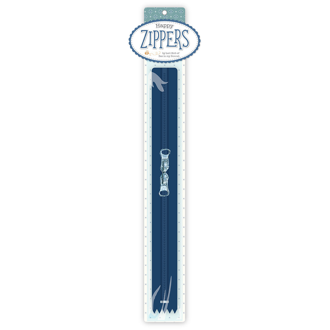 22" Happy Zipper Navy Lori Holt of Bee in my Bonnet