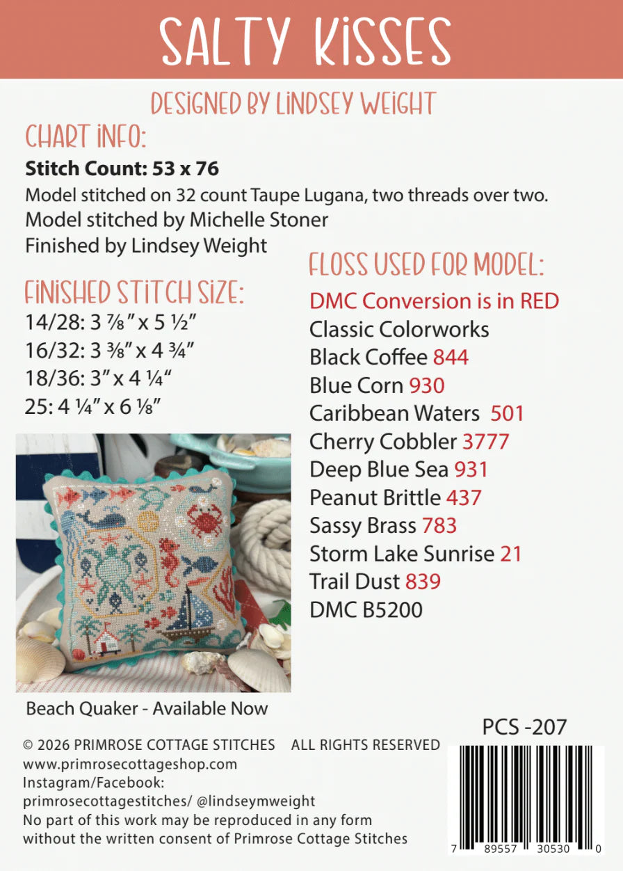 Salty Kisses Cross Stitch Pattern by Lindsey Weight of Primrose Cottage