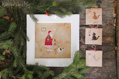 Santa & the Cat Cross Stitch Pattern by Madame Chantilly