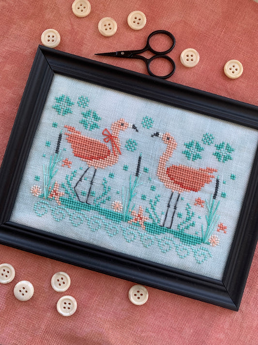 Seaside Flamingos Cross Stitch Pattern by Stitches by Ethel