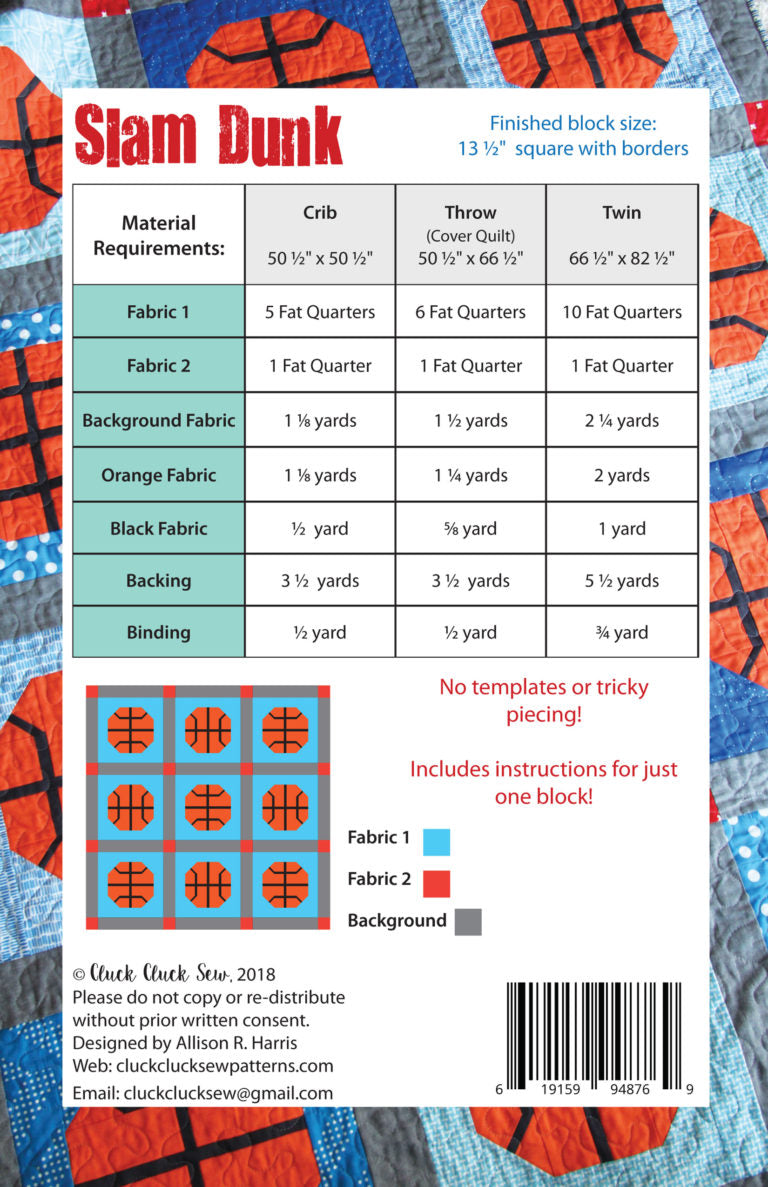 Slam Dunk Quilt Pattern by Cluck Cluck Sew