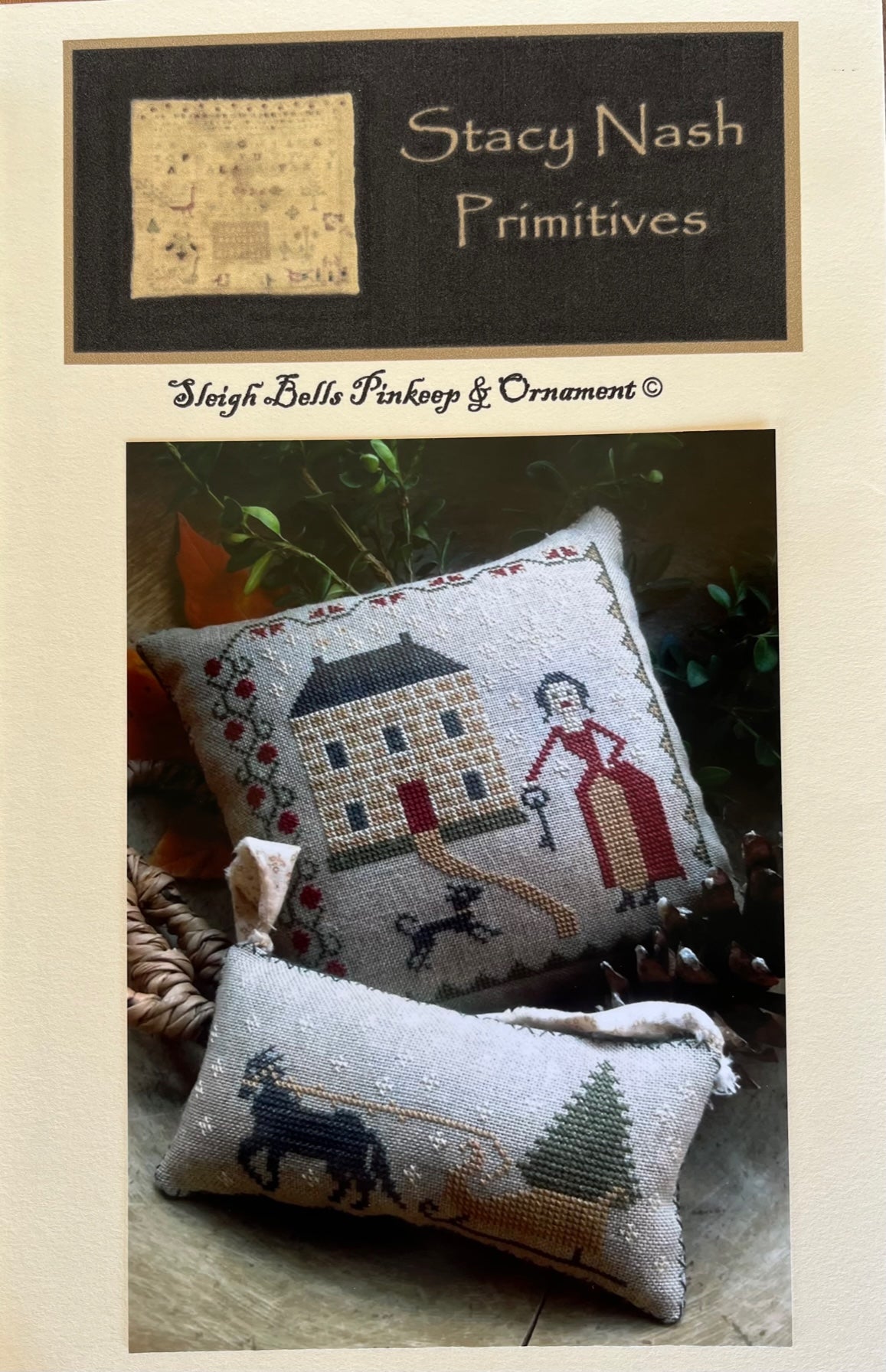 Sleigh Bells Pinkeep and Ornament Cross Stitch Pattern by Stacy Nash
