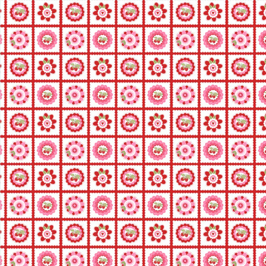 Smitten Chicken Petit Fours Red SN251114 by Lori Woods for Poppie Cotton (sold in 25cm increments)