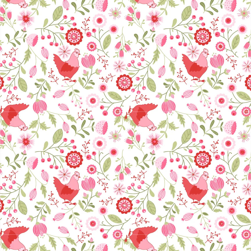 Smitten Chicken Smitten Chicken White SN251119 by Lori Woods for Poppie Cotton (sold in 25cm increments)