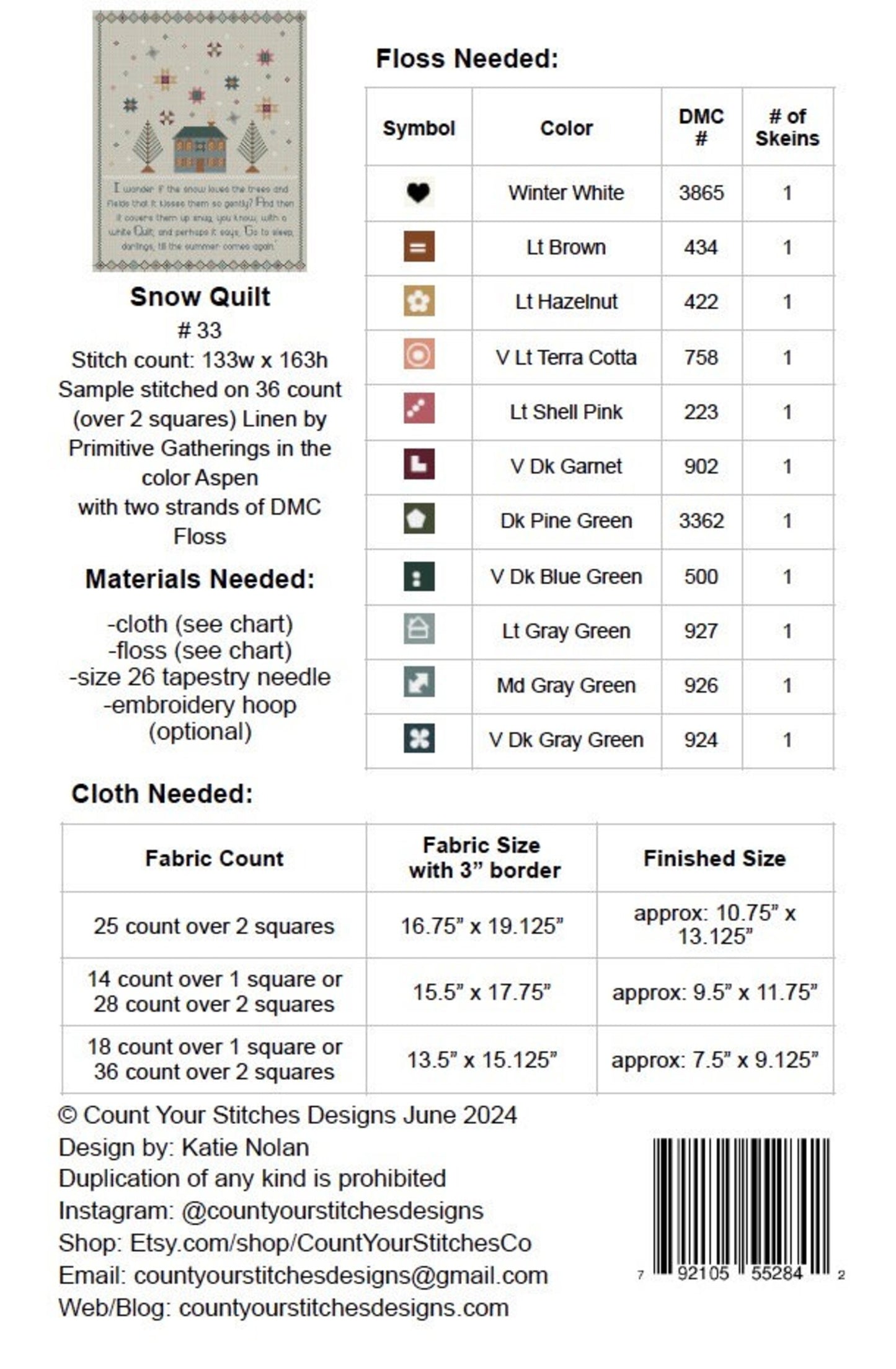 Snow Quilt Cross Stitch Pattern by Count Your Stitches Designs