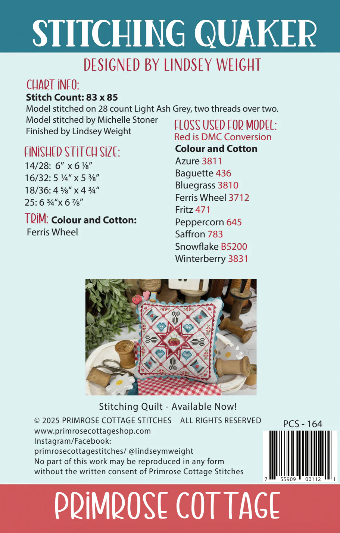 Stitching Quaker Cross Stitch Pattern Primrose Cottage Stitches
