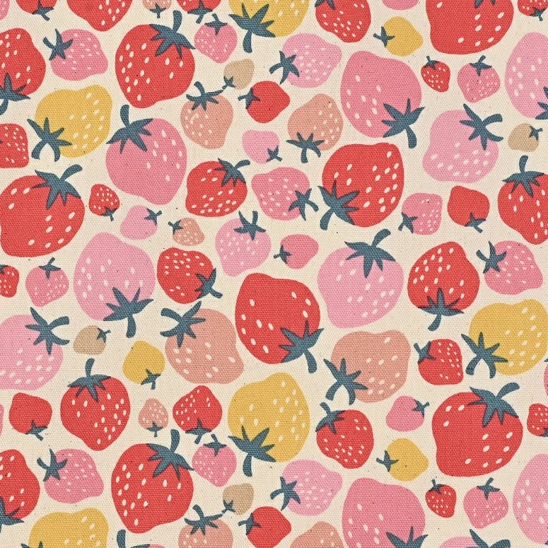 Retro Charm Strawberry White by Kokka Fabrics (sold in 25cm increments)