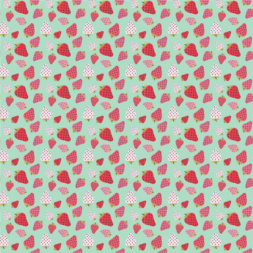 Homestead Strawberry Patch Mint PH23421 by Prairie Sisters for Poppie Cotton (sold in 25cm increments)