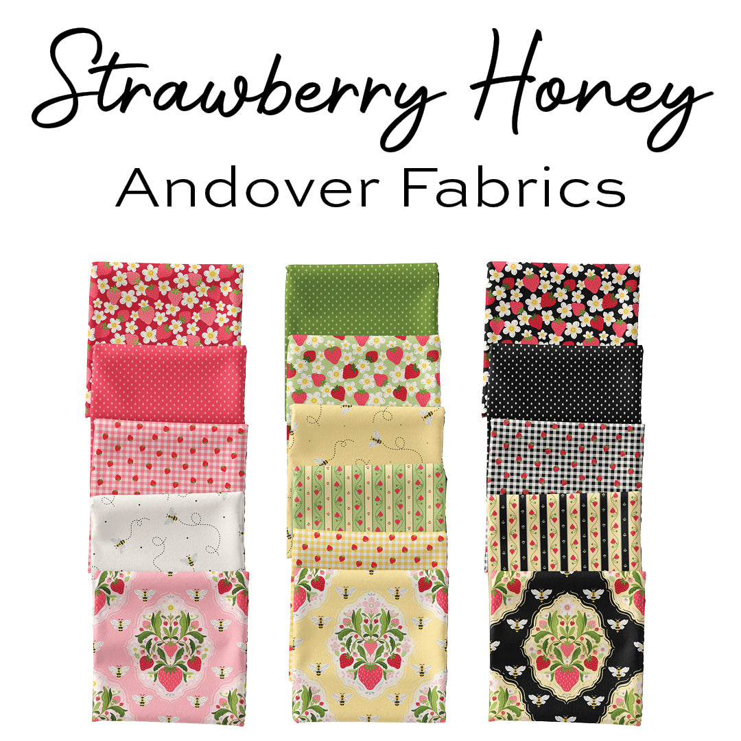 Strawberry Honey Green Berry Flower A1155G by Andover Fabrics (sold in 25cm increments)