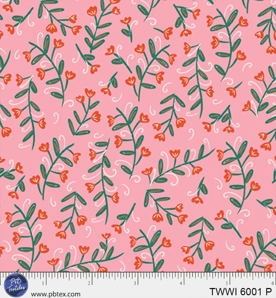 Things with Wings Pink Floral PB6001P by Jo Reid for P & B Textiles (sold in 25cm increments)