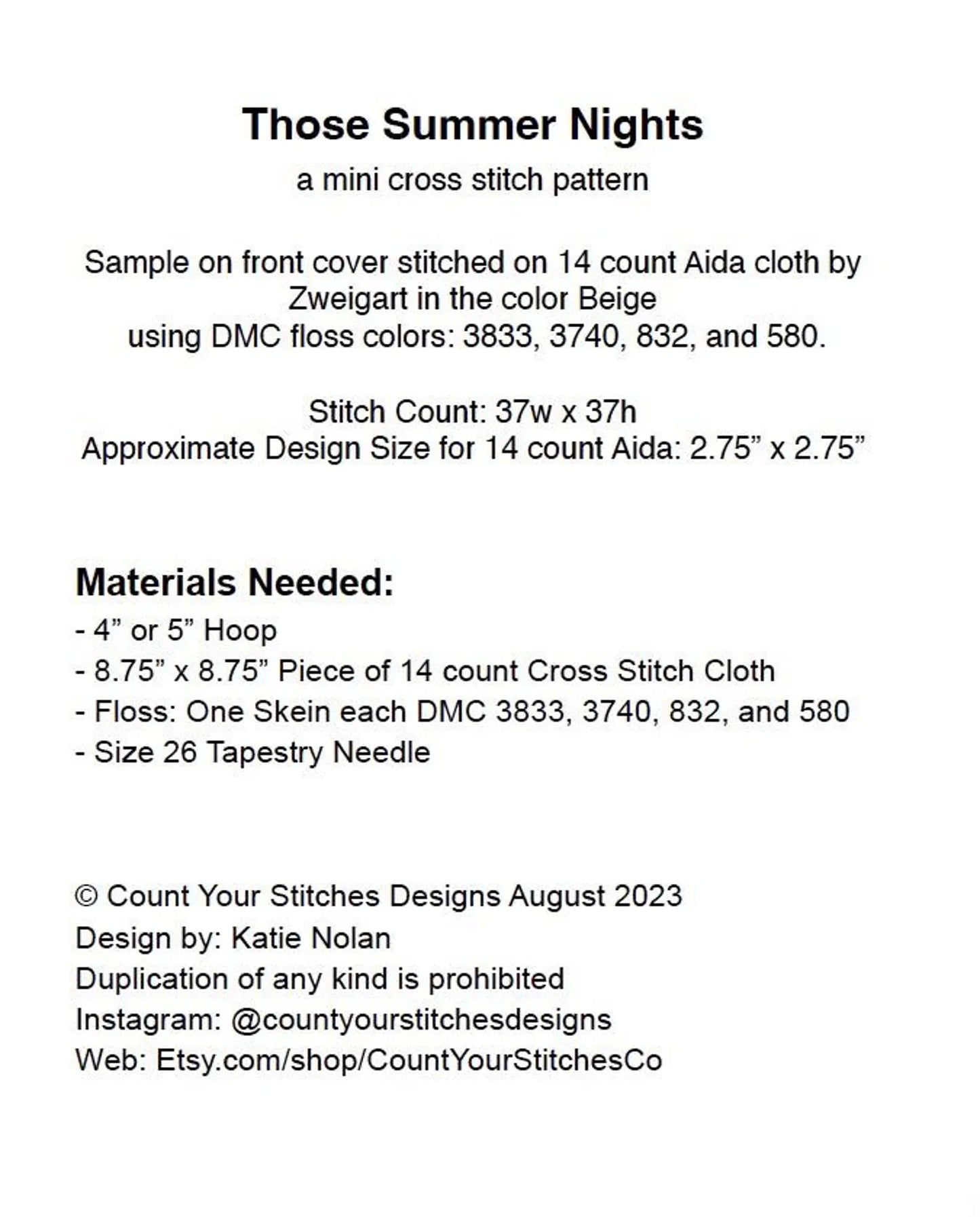 Those Summer Nights Mini Cross Stitch Pattern by Count Your Stitches Designs