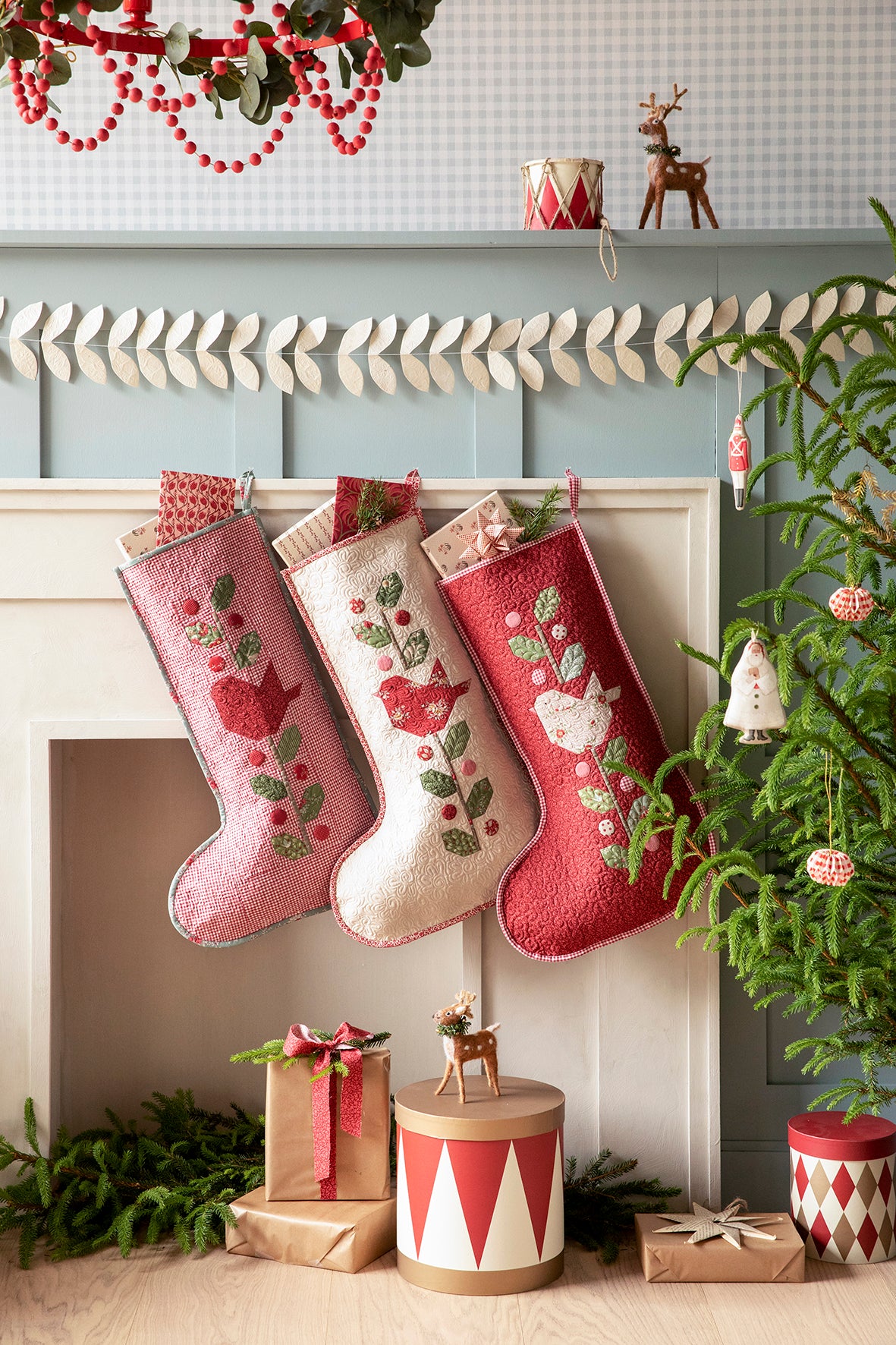 Tilda Merry Little Christmas Gingham Winter Bird Stocking Fabric Kit