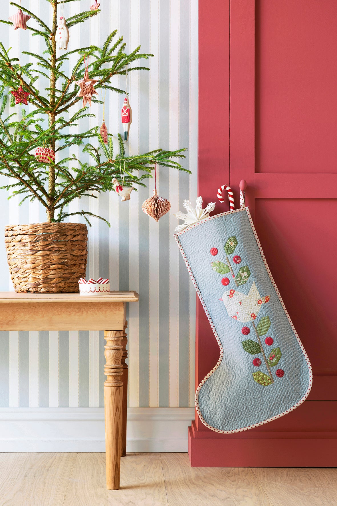 Tilda Merry Little Christmas Plaid Winter Bird Stocking Fabric Kit
