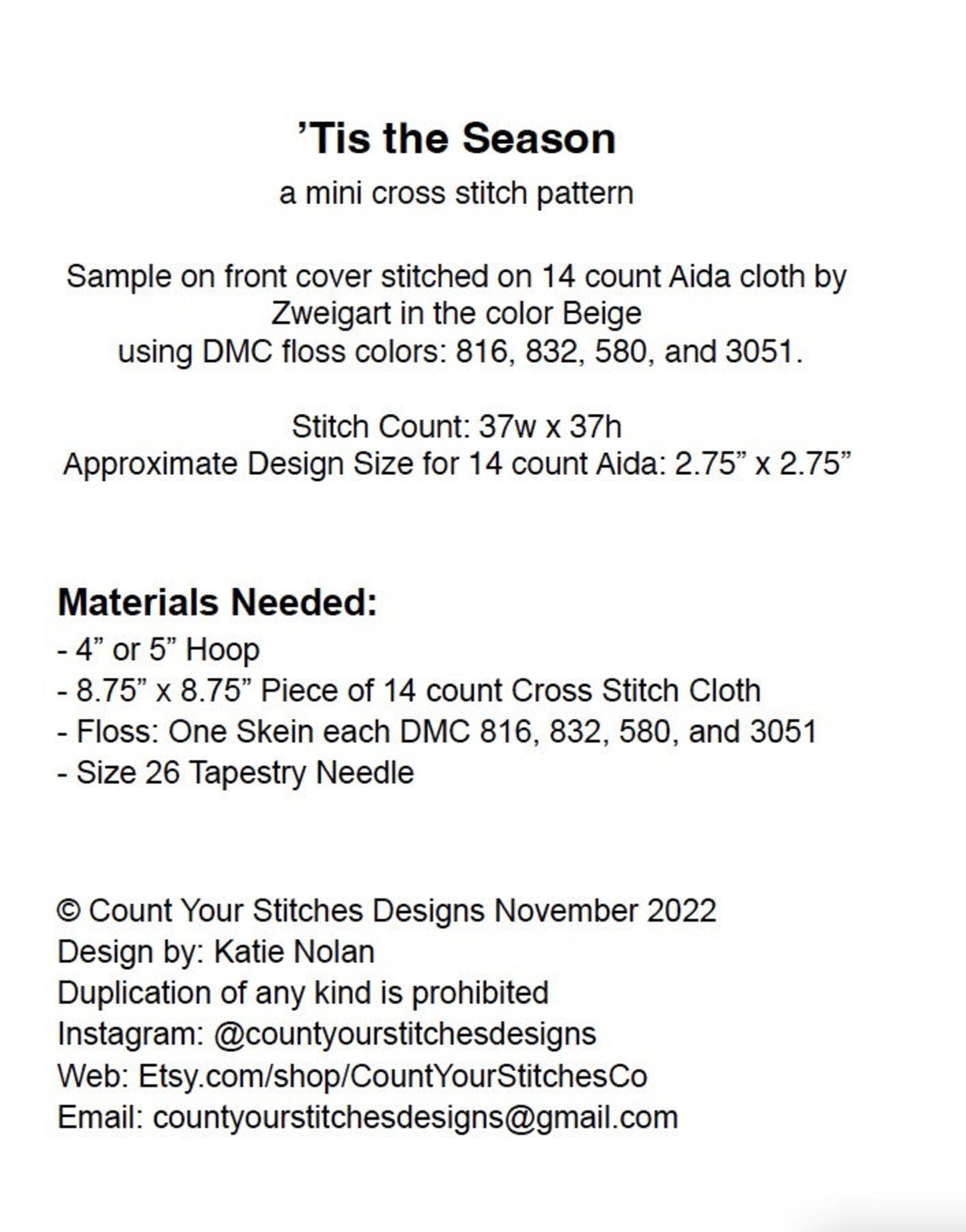 Tis the Season Mini Cross Stitch Pattern by Count Your Stitches Designs