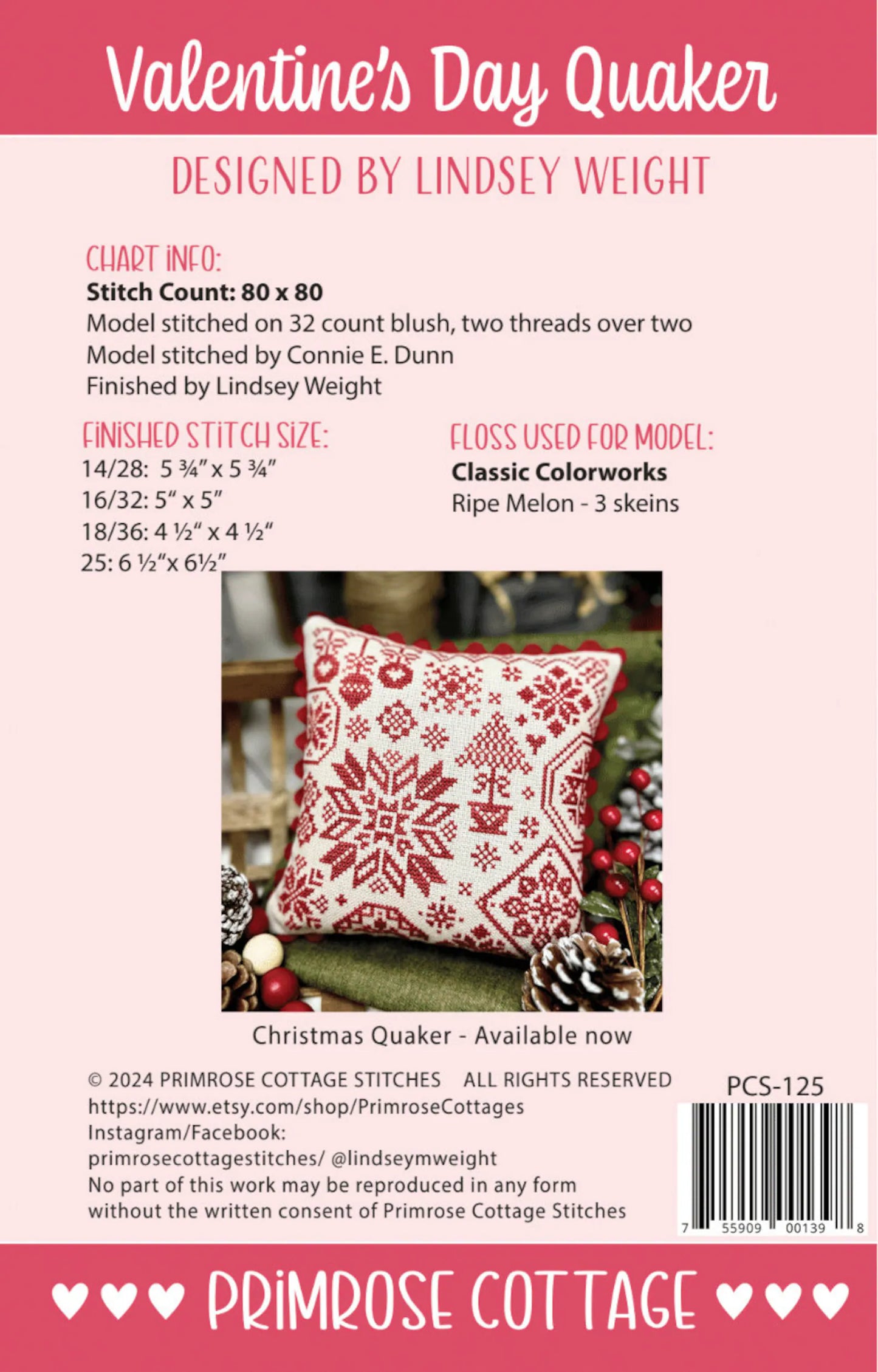 Valentines Day Quaker Cross Stitch Pattern Primrose Cottage Stitches