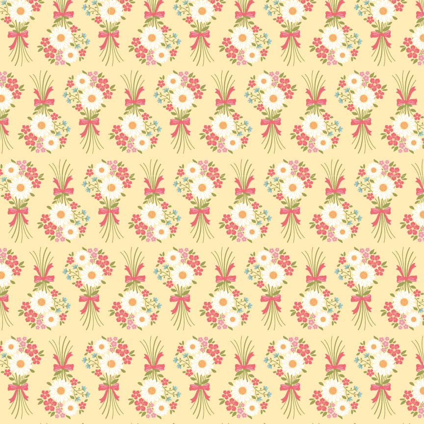 Homestead Flower Bouquet Yellow PH23426 by Prairie Sisters for Poppie Cotton (sold in 25cm increments)