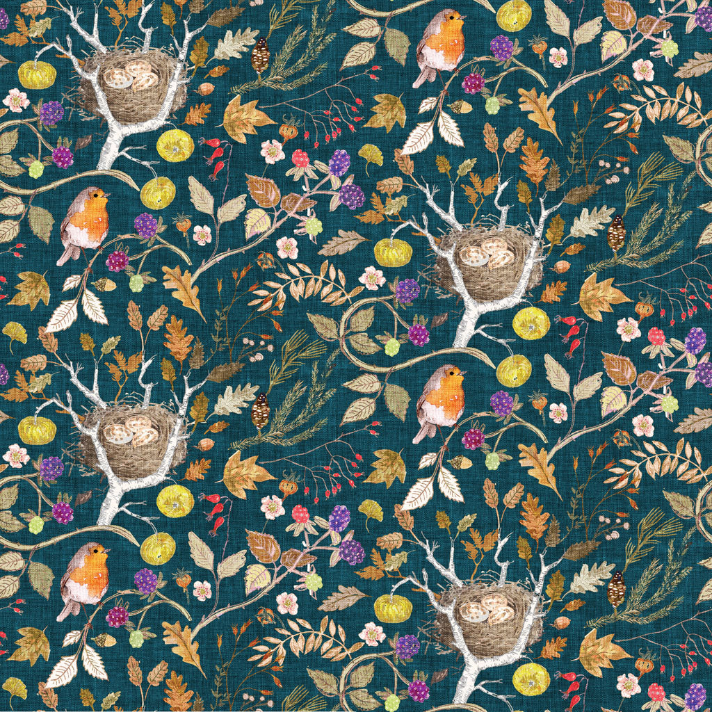 Autumnity Forest Fruits Dark Teal Y3862-105 by Esther Fallon Lou for Clothworks (sold in 25cm increments)