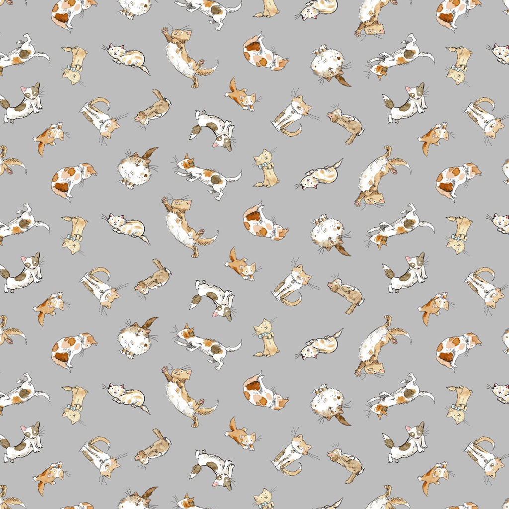 What Friends are For Kittens Light Gray Y4272-5 by Anita Jeram for Clothworks (Sold in 25cm increments)