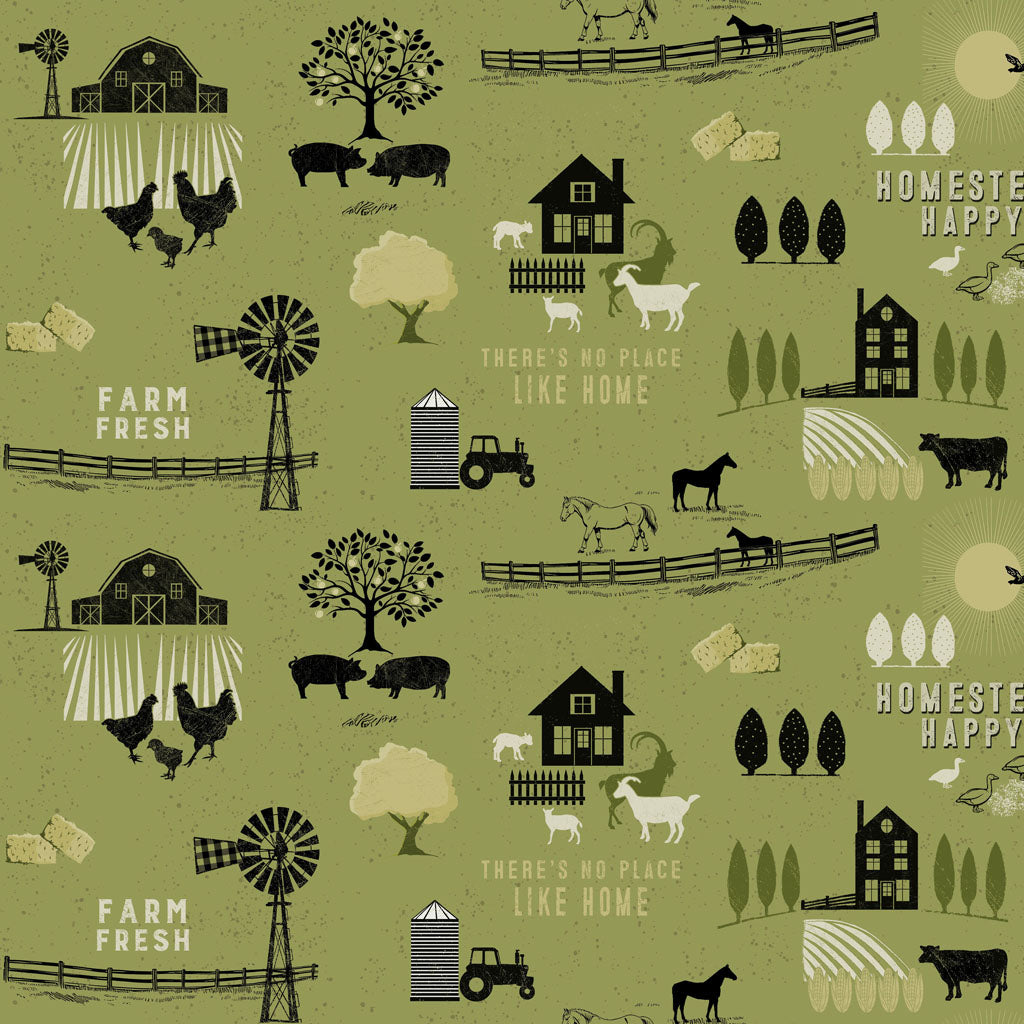 Homesteading Toile Olive Y4604-24 by Dan Dipaolo for Clothworks Fabrics (sold in 25cm increments)
