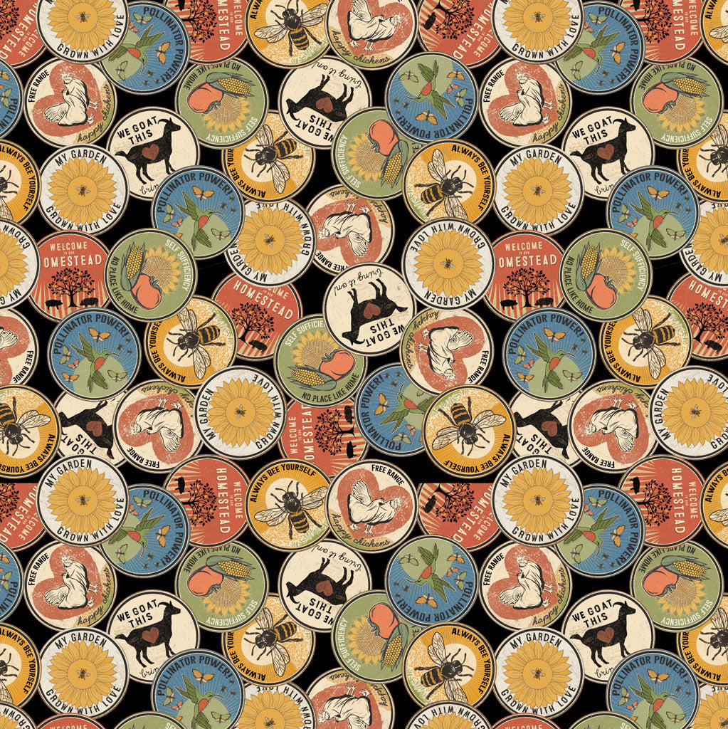 Homesteading Digital Signs Multi Y4606-55 by Dan Dipaolo for Clothworks Fabrics (sold in 25cm increments)