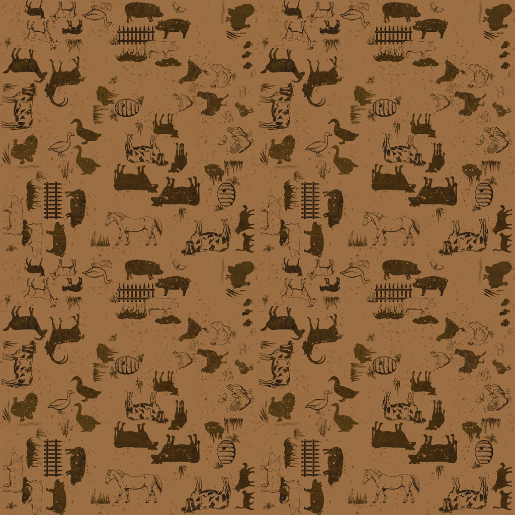 Homesteading Animals Brown Y4607-15 by Dan Dipaolo for Clothworks Fabrics (sold in 25cm increments)