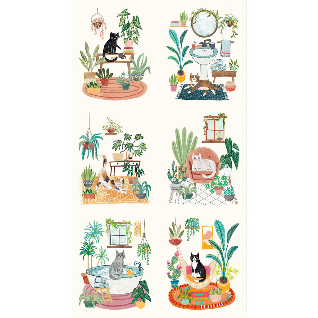 Homebodies Digital Cat Panel Light Cream Y4662-2 by Mary Urban for Clothworks Fabrics