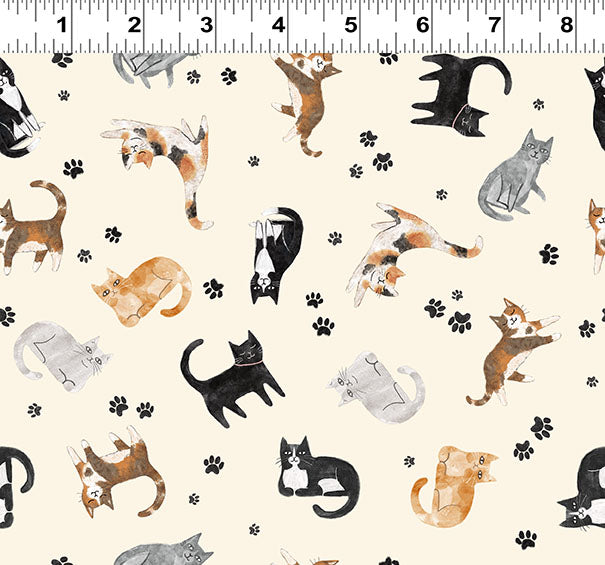 Homebodies Digital Tossed Cats Y4667-57 by Mary Urban for Clothworks Fabrics (sold in 25cm increments)