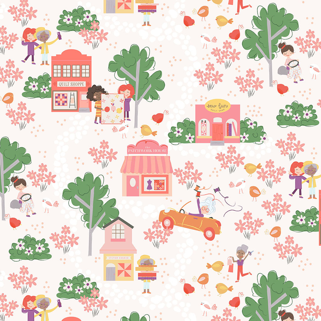 Shop Hop Toile Pale Pink Y4796-132 by Meags and Me for Clothworks Fabrics