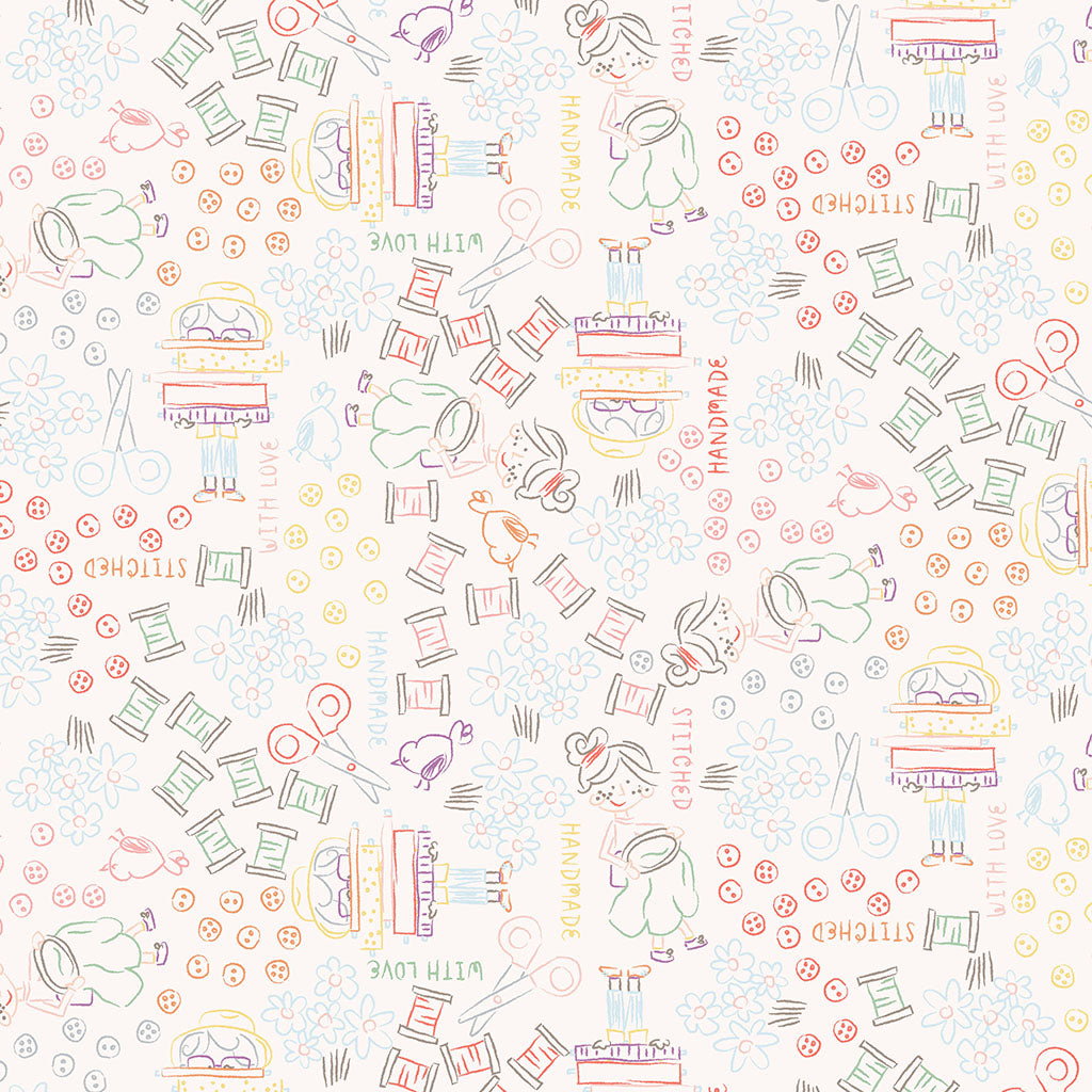 Shop Hop Line Art Multi Y4797-55 by Meags and Me for Clothworks Fabrics