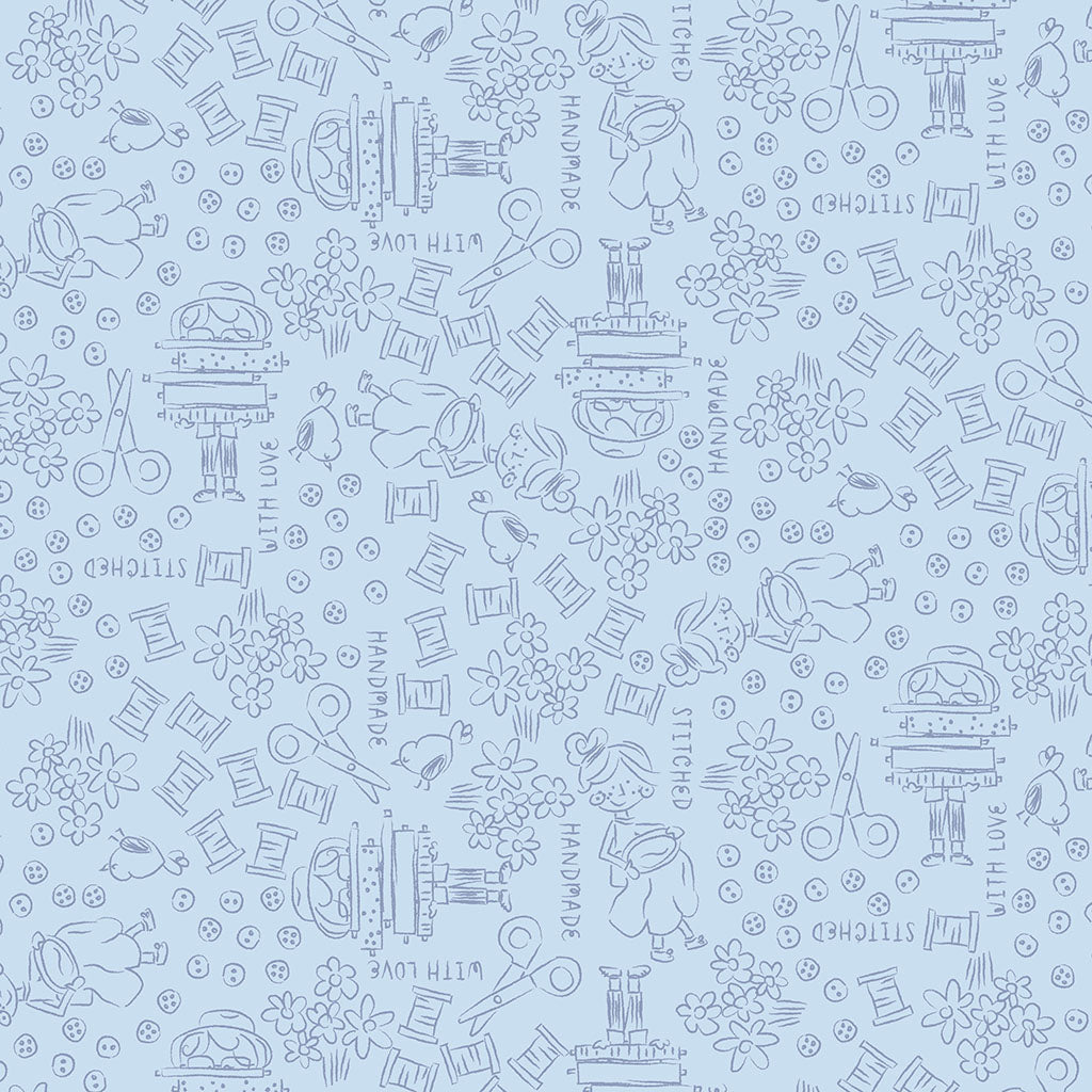 Shop Hop Line Art Light Denim Y4797-87 by Meags and Me for Clothworks Fabrics (sold in 25cm increments)