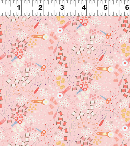 Shop Hop Notions Pink Y4798-42 by Meags and Me for Clothworks Fabrics (sold in 25cm increments)