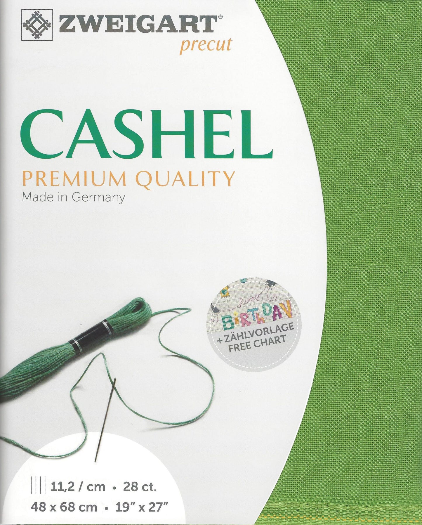 Zweigart Cashel 28Ct Grass Green Linen Pre Cut