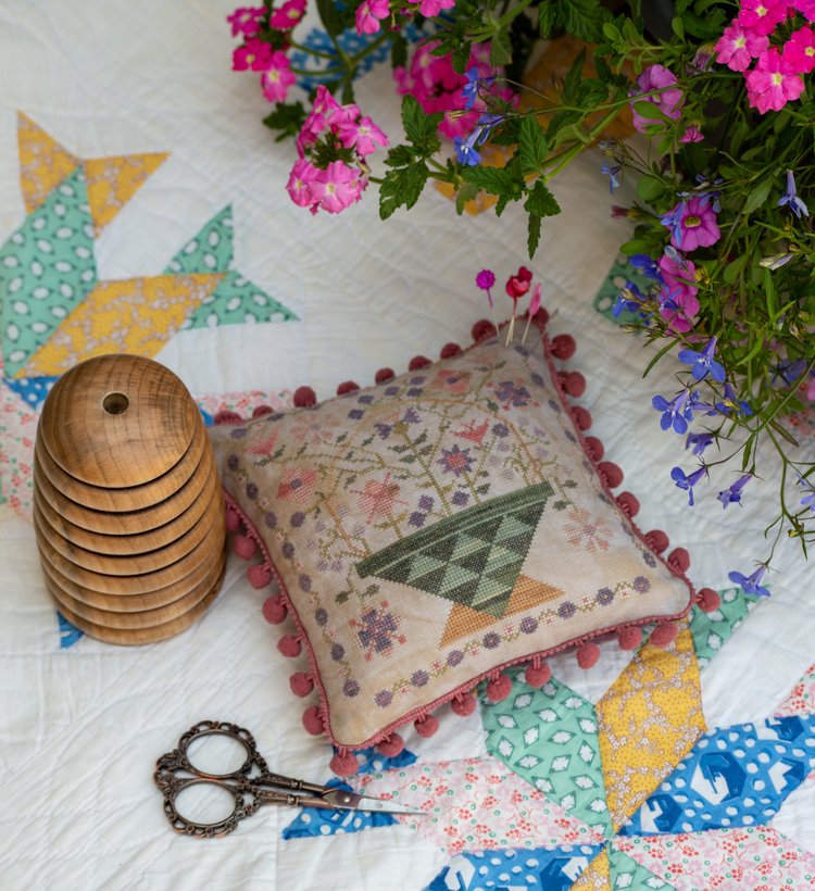 Betsy's Summer Basket Cross Stitch Pattern Pansy Patch Quilts and Stitchery