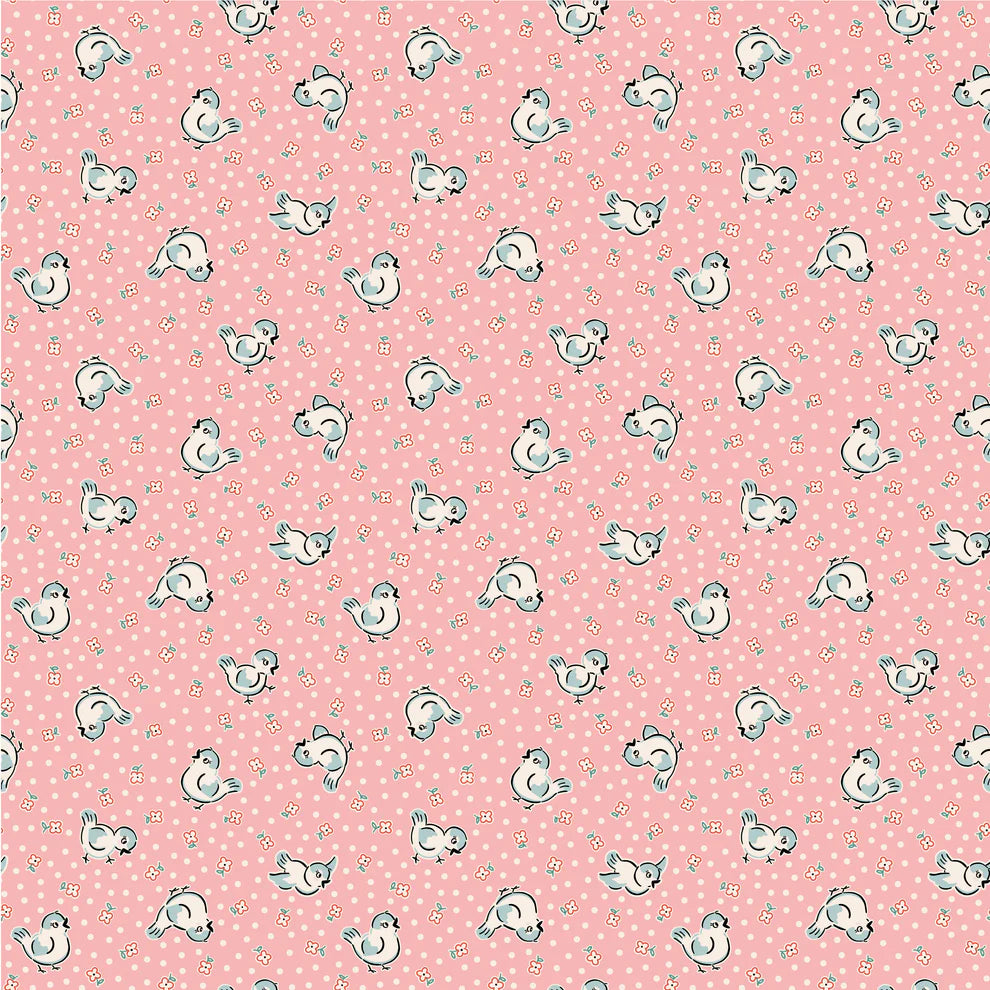 Home Sweet Home Bluebirds Pink VR24450 by Elea Lutz for Poppie Cotton (sold in 25cm increments)