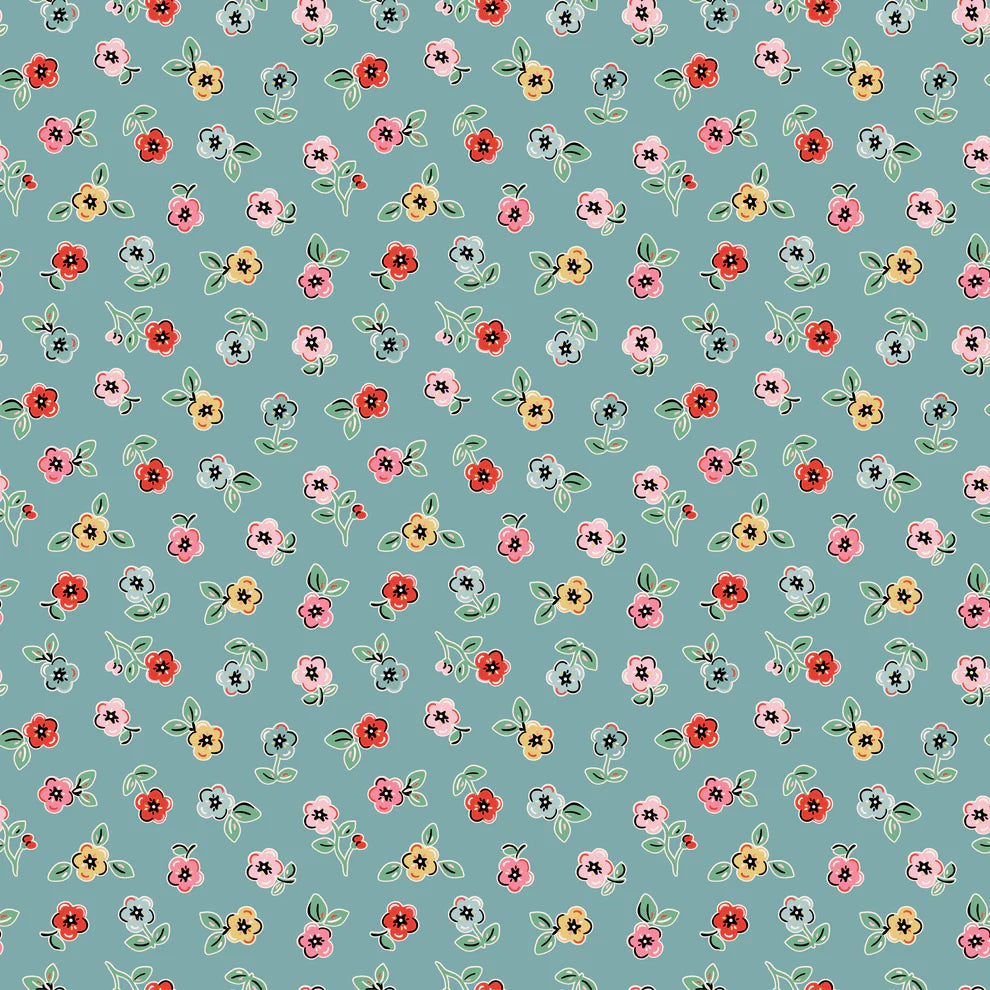 Home Sweet Home Cheery Florals Blue VR24467 by Elea Lutz for Poppie Cotton (sold in 25cm increments)