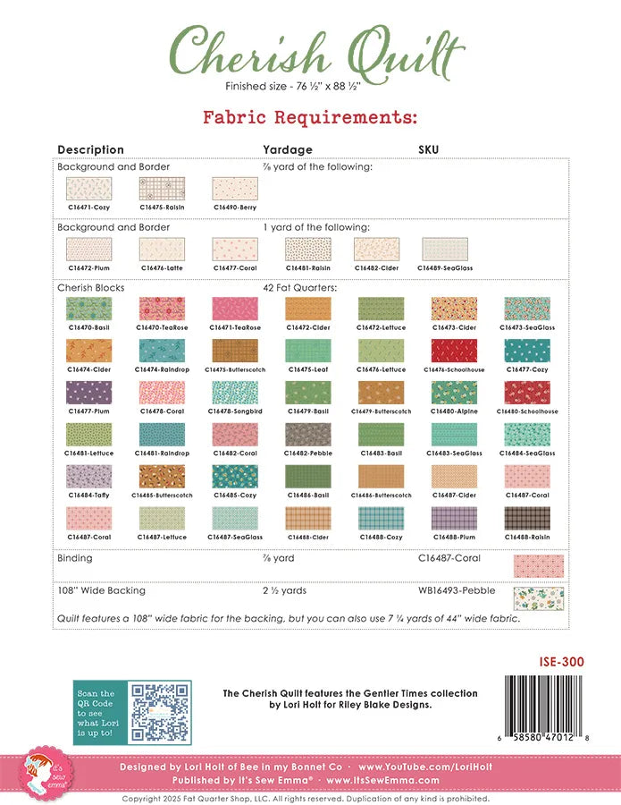 Cherish Quilt Pattern Booklet by Lori Holt of Bee in my Bonnet