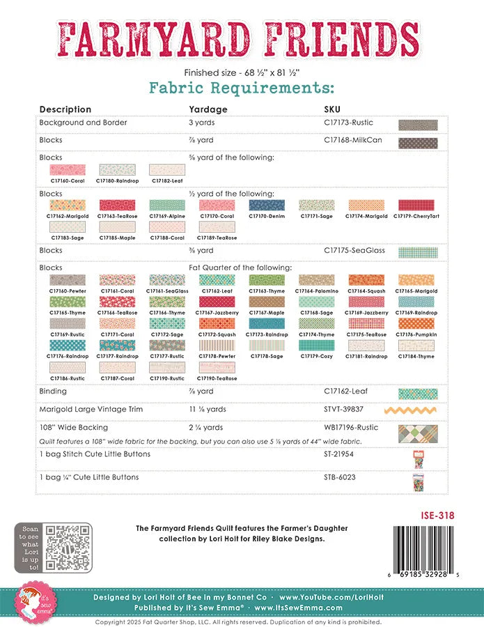 The Farmyard Friends Quilt Pattern Booklet by Lori Holt of Bee in my Bonnet