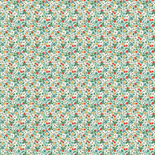 Farmhouse Fancy Fruit Salad Teal FH25966 by Elea Lutz for Poppie Cotton (sold in 25cm increments)