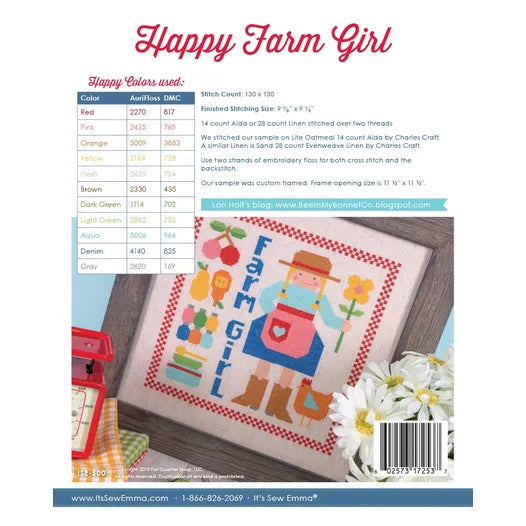 Happy Farm Girl Cross Stitch Pattern by Lori Holt for Bee in my Bonnet