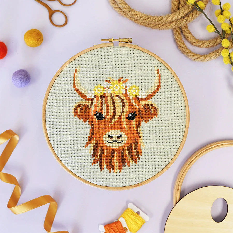 Hamish The Highland Cow Cross Stitch Kit by Caterpillar Cross Stitch