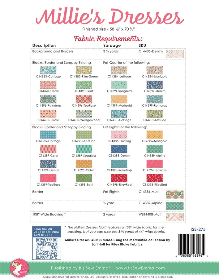 Millies Dresses Quilt Pattern Booklet by Lori Holt of Bee in my Bonnet