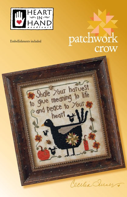 Patchwork Crow Cross Stitch Pattern Heart in Hand