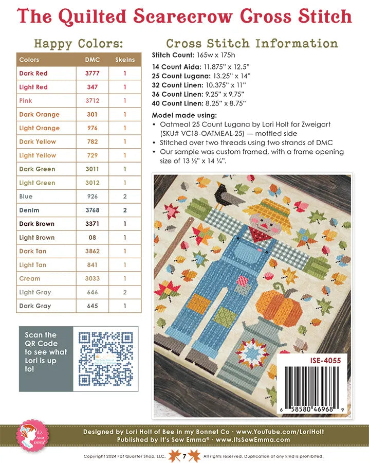 The Quilted Scarecrow Cross Stitch Pattern by Lori Holt of Bee in my Bonnet