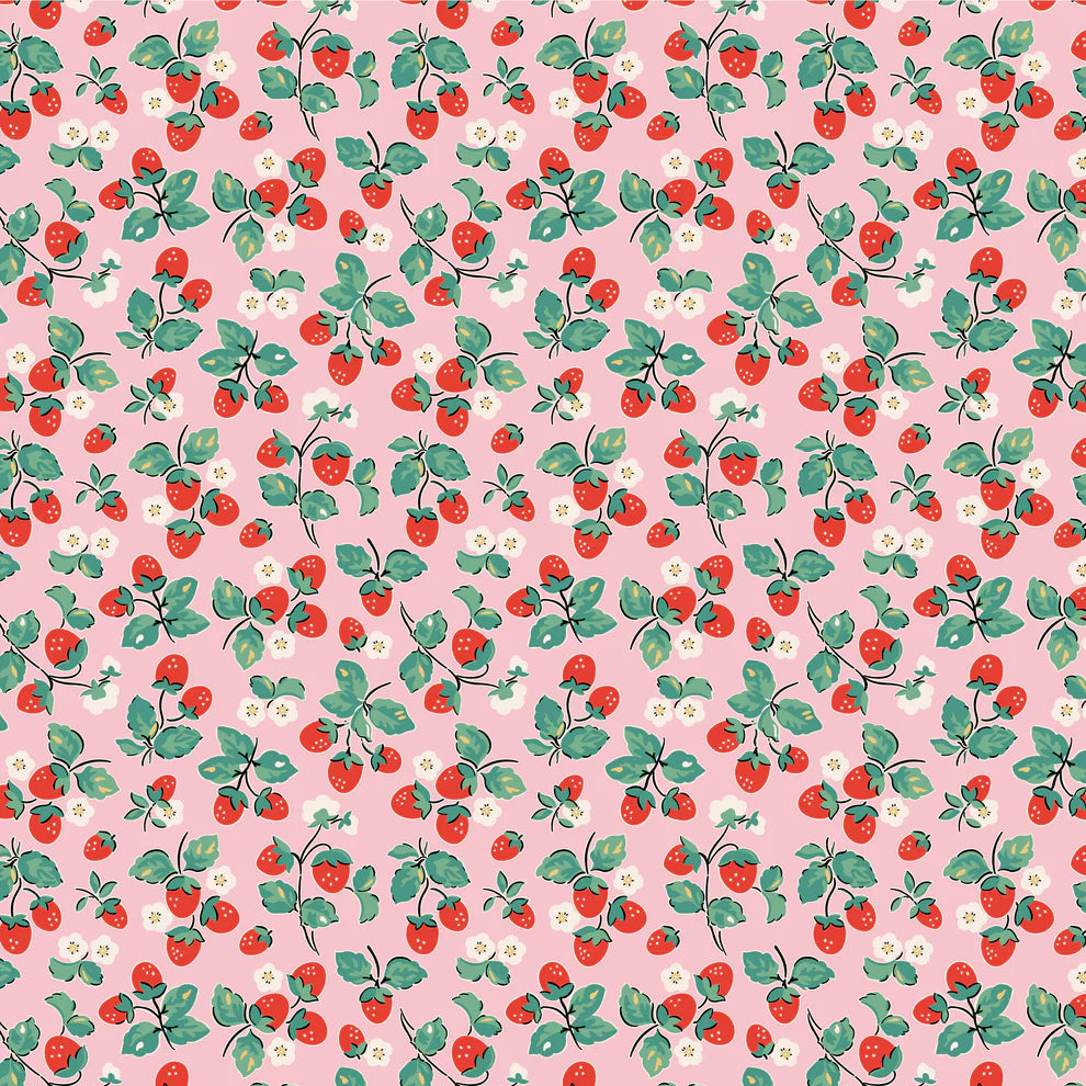 Home Sweet Home Strawberry Cake Pink VR24453 by Elea Lutz for Poppie Cotton (sold in 25cm increments)