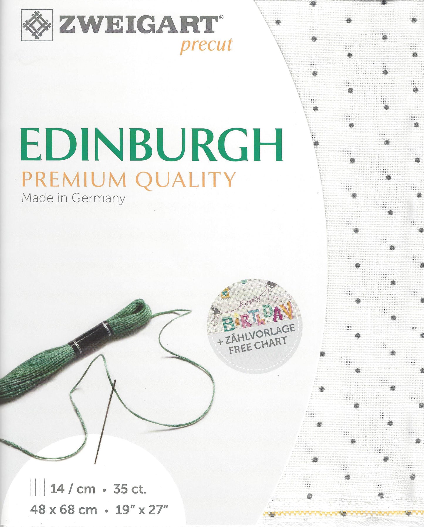 Zweigart Edinburgh 36Ct White with grey mini dots Linen Pre-cut