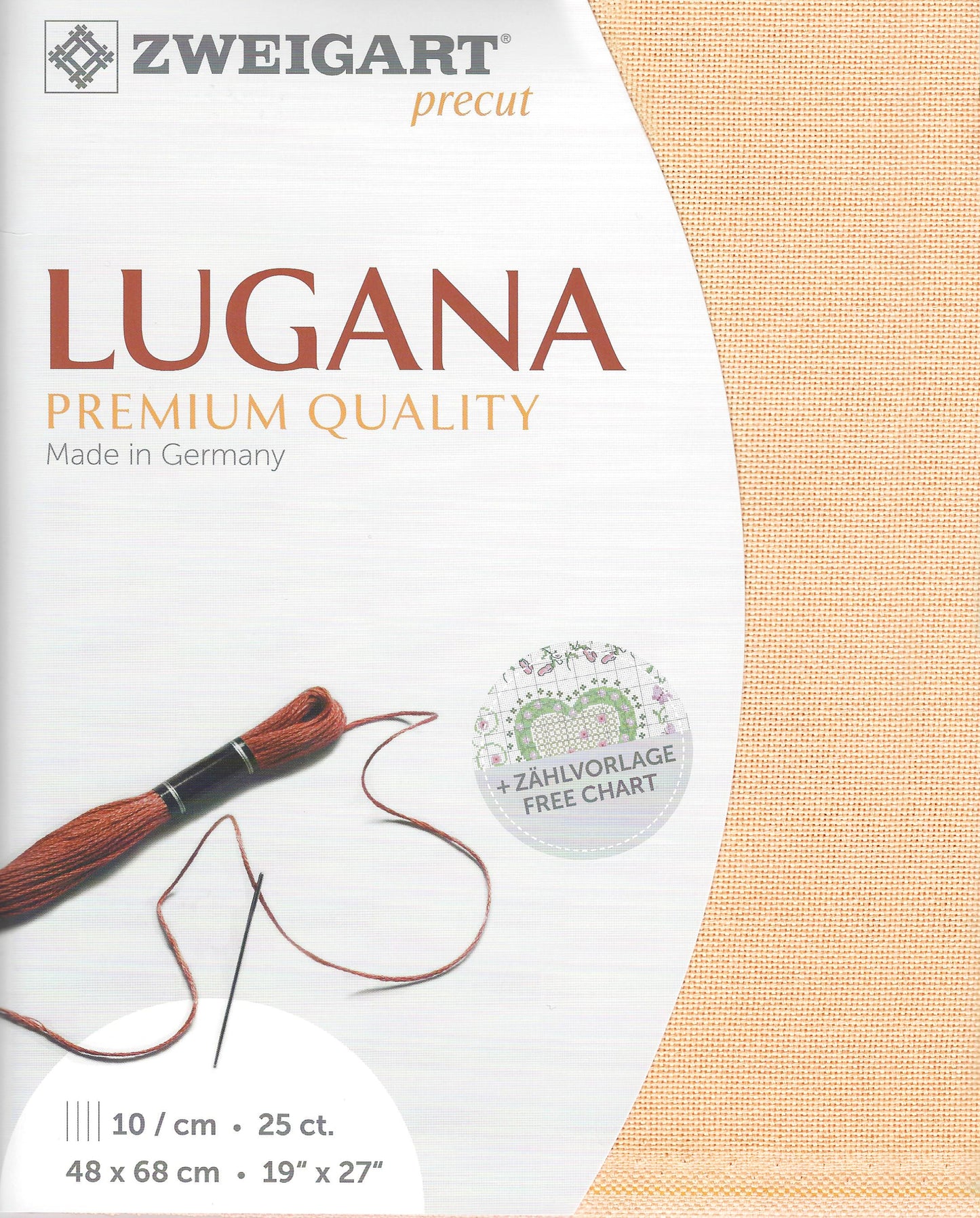 Zweigart 25Ct Lugana Apricot Pre- cut