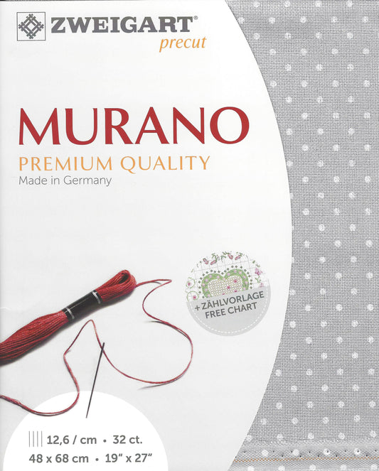 Zweigart 32Ct Murano White Petite Point on Grey Pre- cut