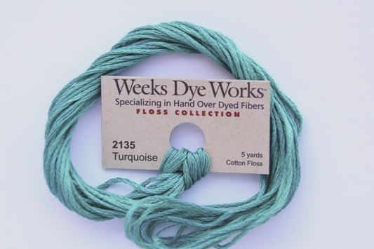 Turquoise 2135 Weeks Dye Works 6-Strand Hand-Dyed Embroidery Floss