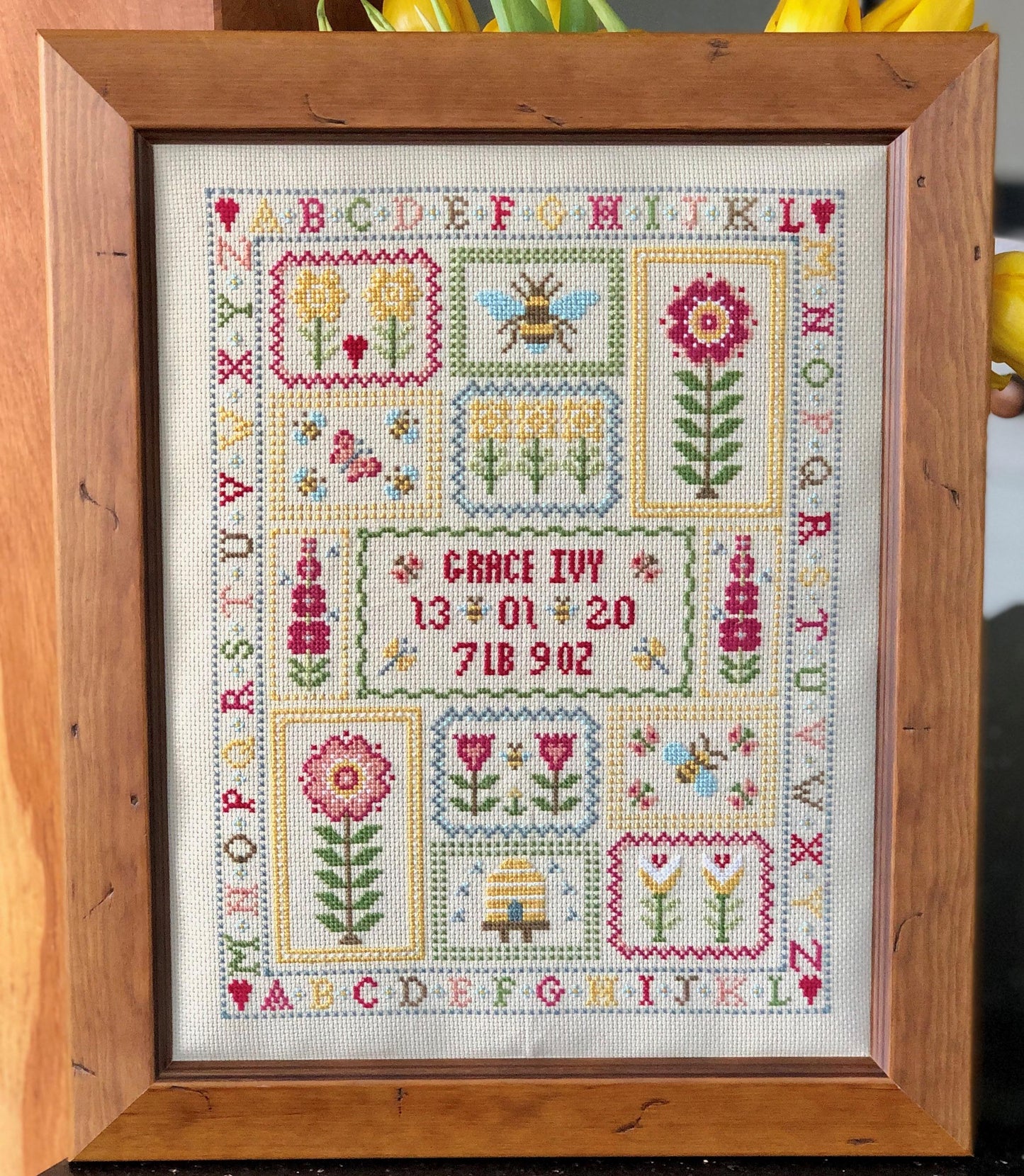 Bee Birth Sampler Cross Stitch Kit by Historical Sampler Company