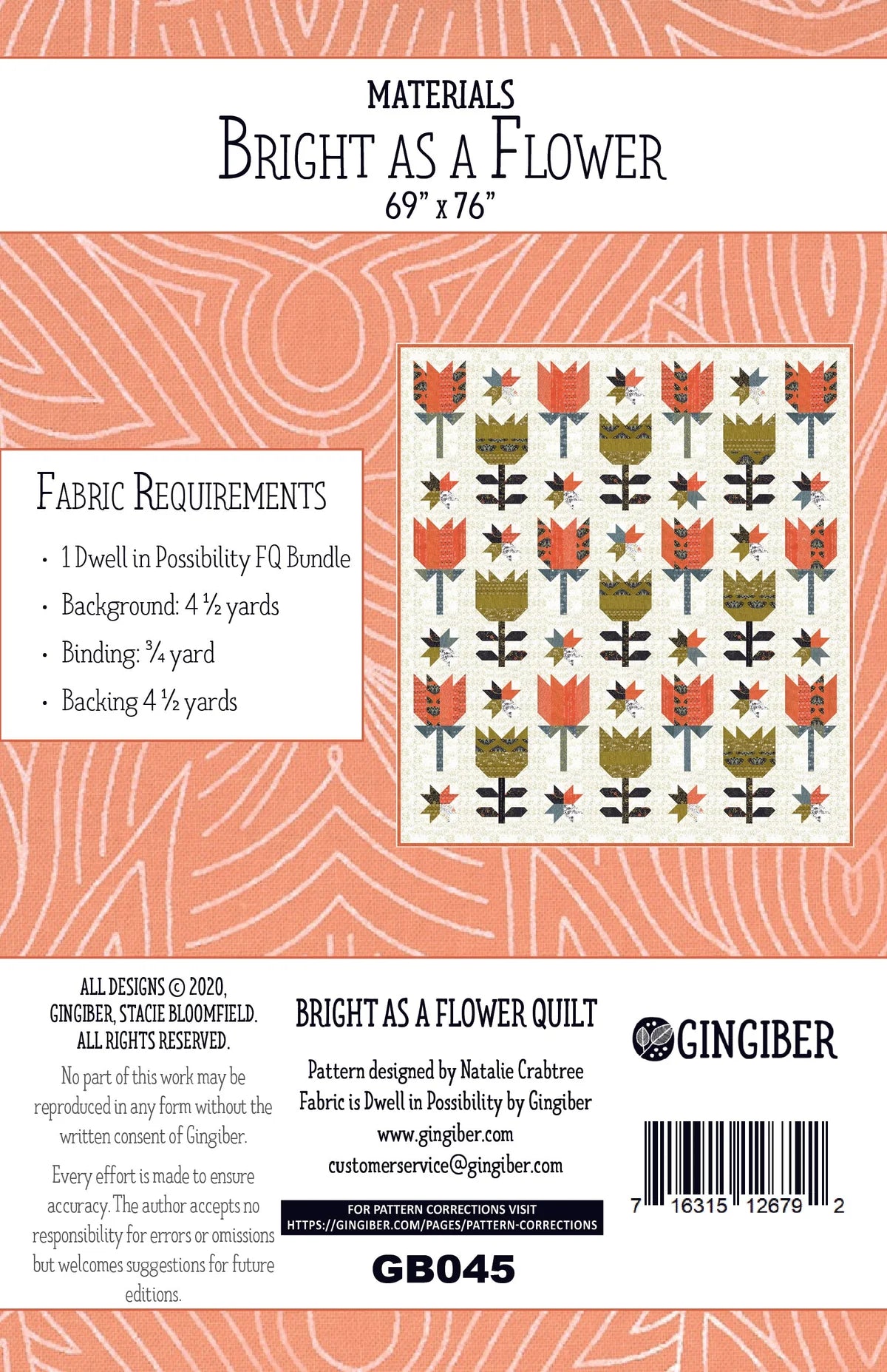 Gingiber Bright as a Flower Quilt Pattern